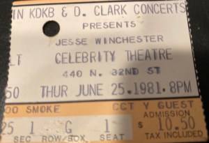 Jesse Winchester concert ticket